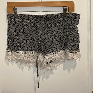 Black Shorts with White Lace Trim